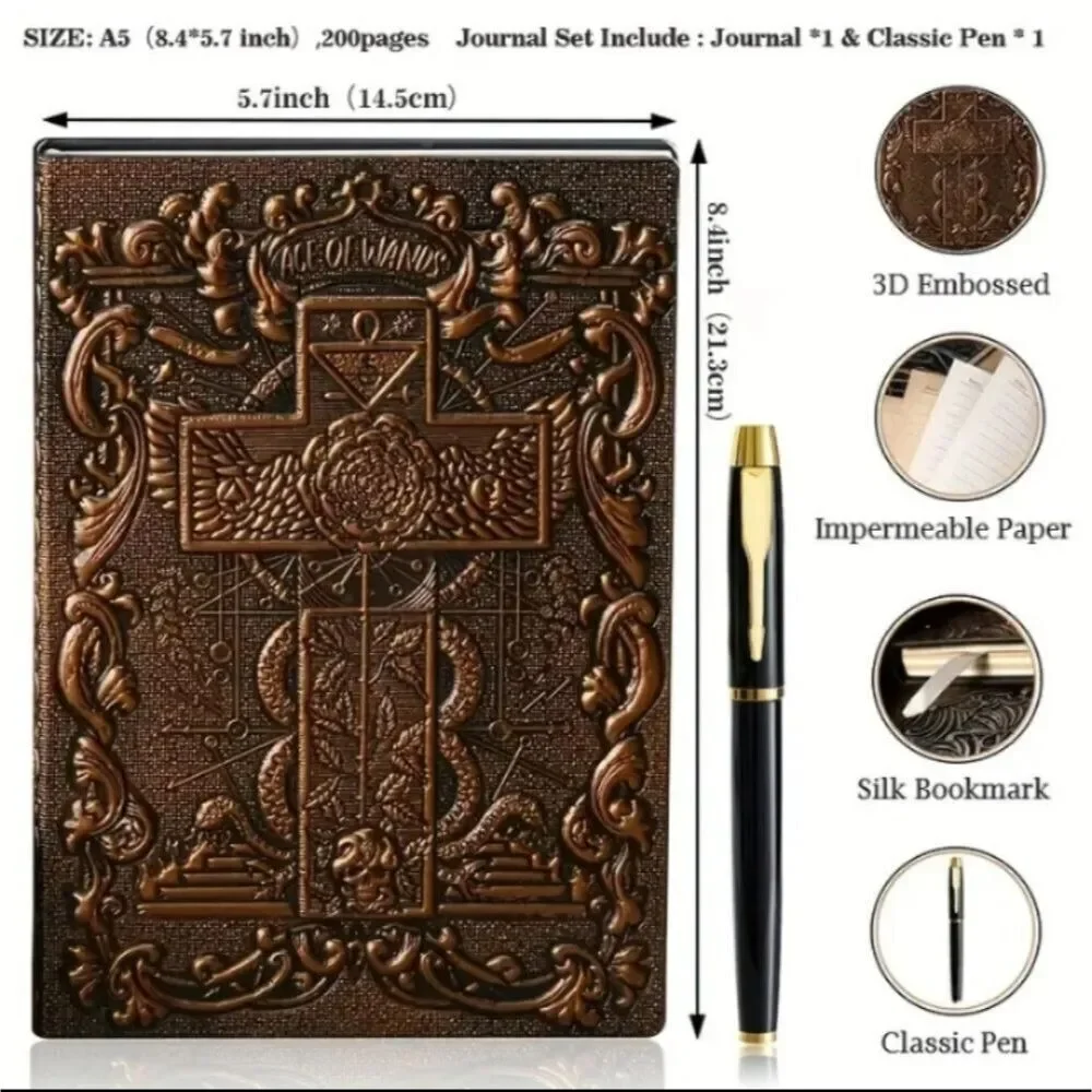 COPPER cross embossed journal notebook manifest diary with pen